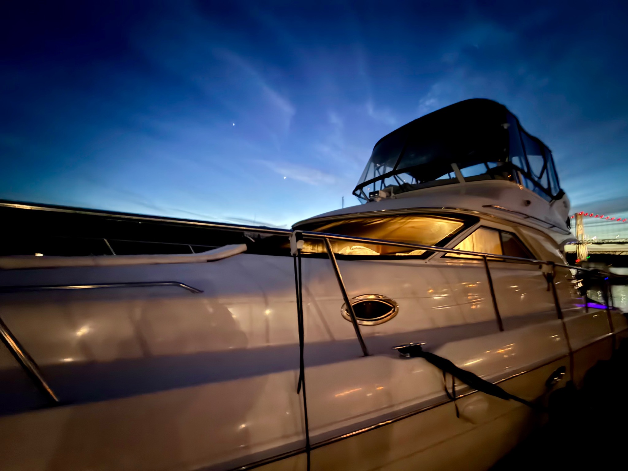 Utopia glowing at Shadows Marina in the evening